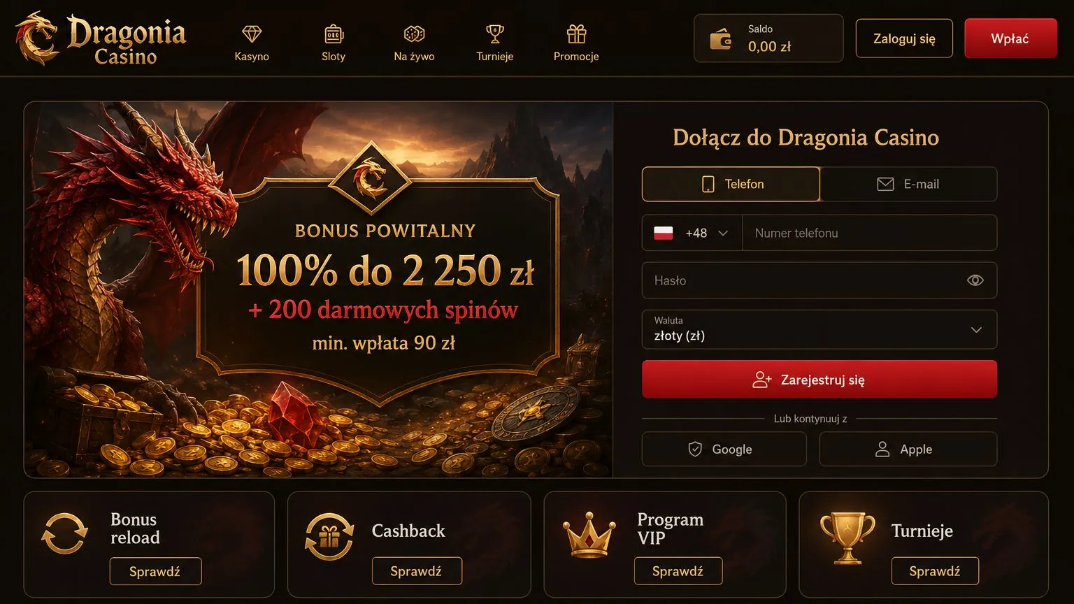 Dragonia Casino logowanie na urządzeniach